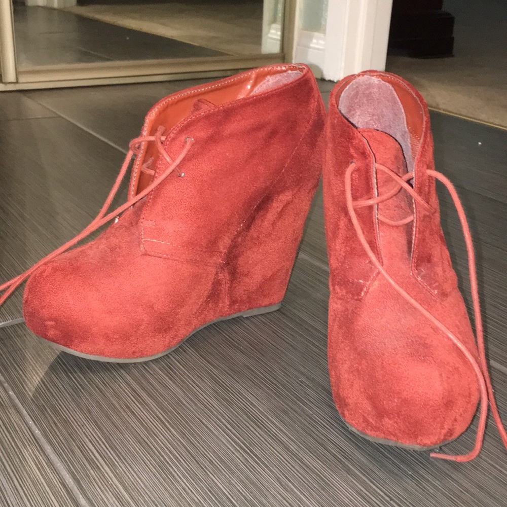 Deep Red Suede Heeled Booties